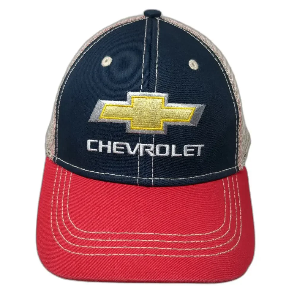 H3 Headwear Trucker Hat Blue Red Chevrolet Logo Mesh One Size Snapback